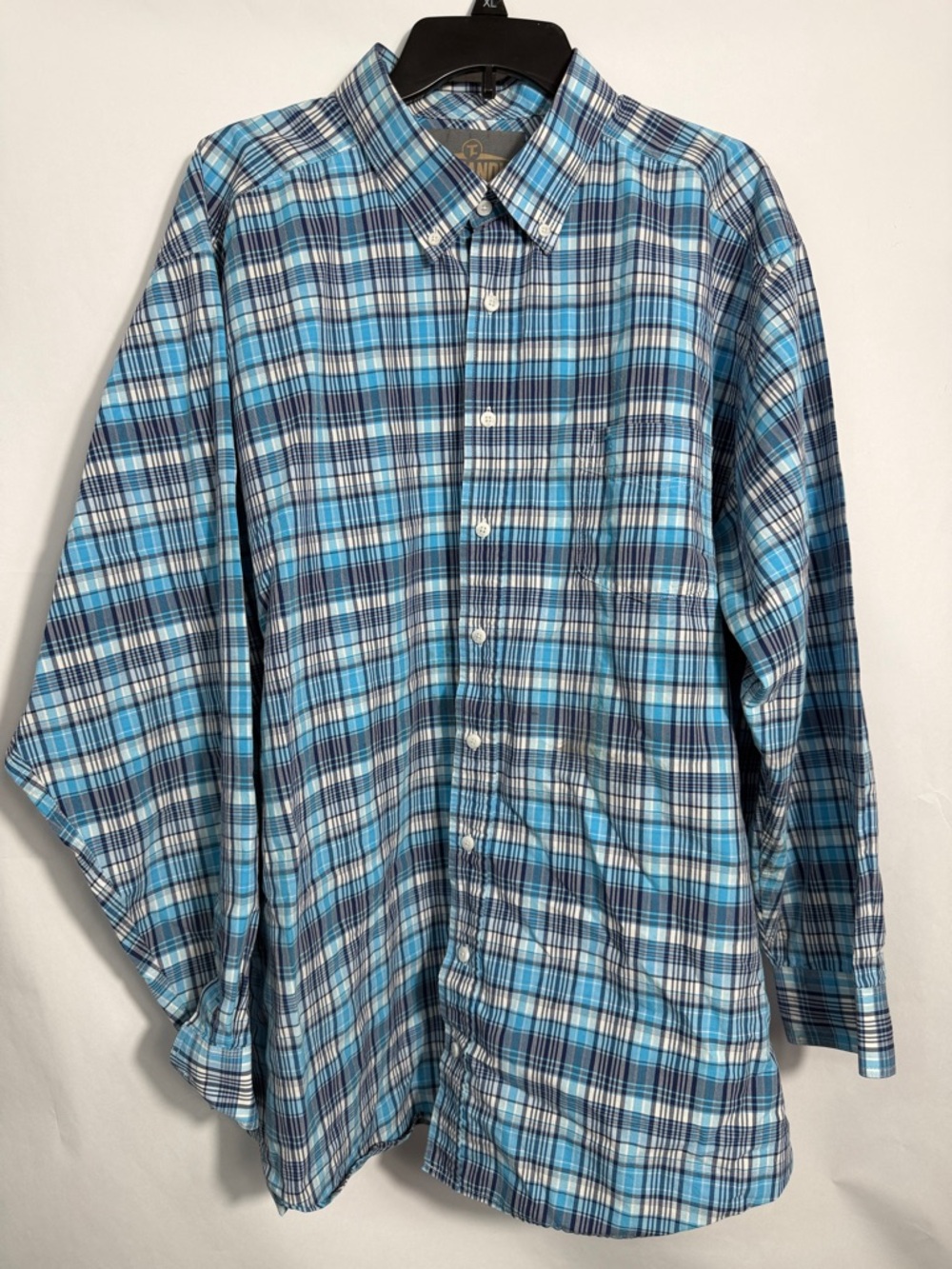 Panhandle Men's Blue Plaid Button-Down Shirt Western Country XXL